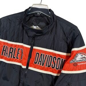Harley Davidson Racing Bomber Jacket Mens 2XL Black Orange Screamin Eagle USA
